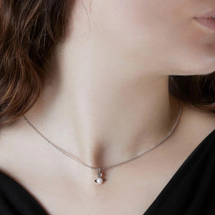 Vivienne Westwood Balbina Pearl Silver Saturn Orb Necklace