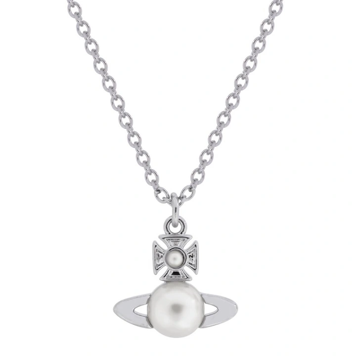 Vivienne Westwood Balbina Pearl Silver Saturn Orb Necklace