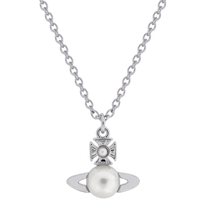 Vivienne Westwood Balbina Pearl Silver Saturn Orb Necklace