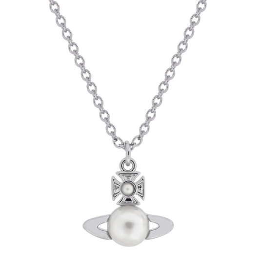 Vivienne Westwood Balbina Pearl Silver Saturn Orb Necklace
