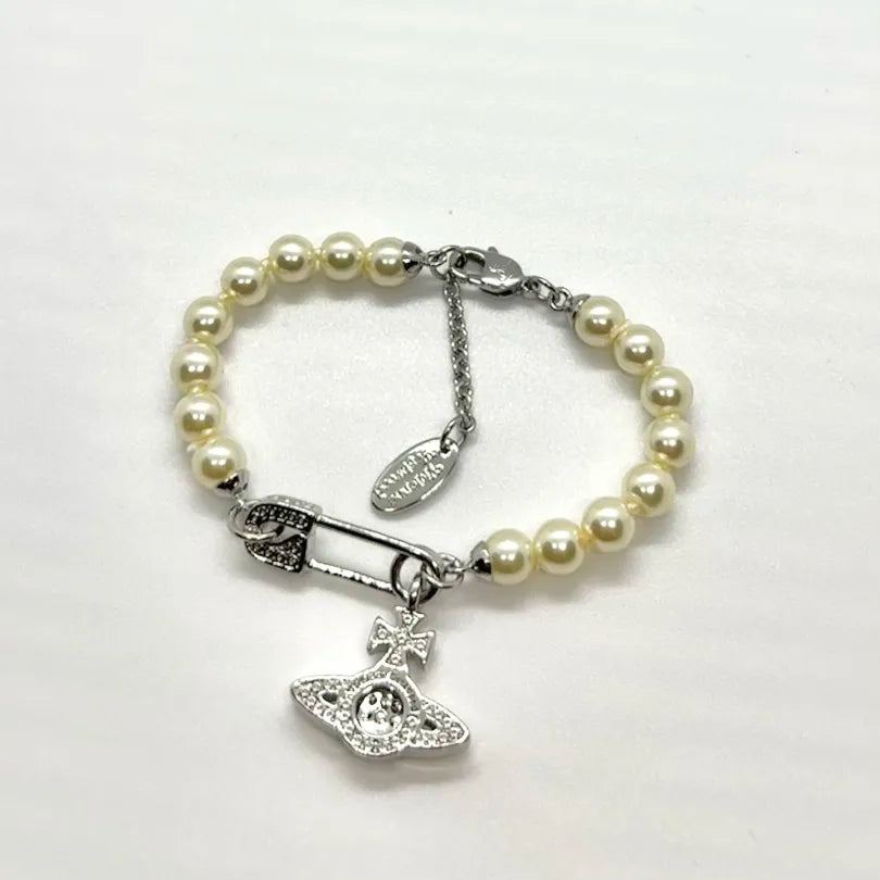 Vivienne Westwood Safety Pin Lucrece Pearl Bracelet in Silver