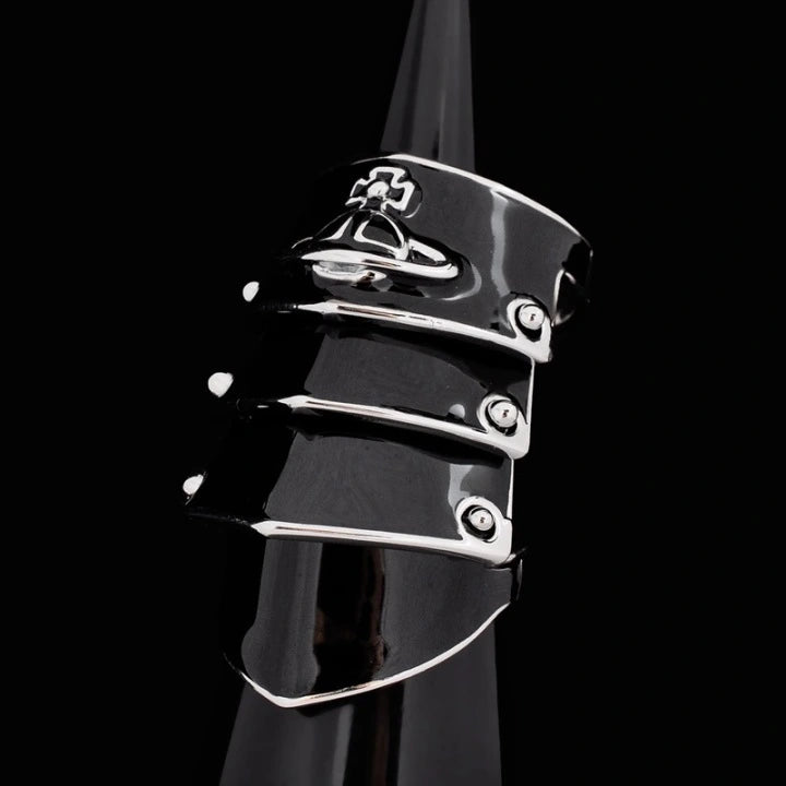 Vivienne Westwood Black & Silver Armor Ring Size M