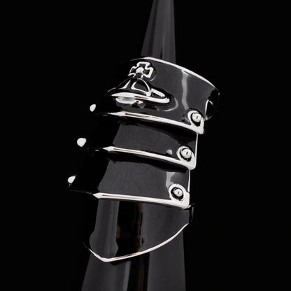 Vivienne Westwood Black & Silver Armor Ring Size M